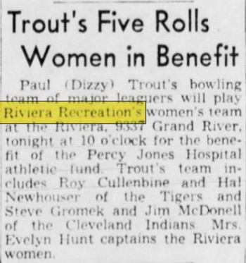 Riviera Recreation - Dec 1945 Dizzy Trout Team Plays Women